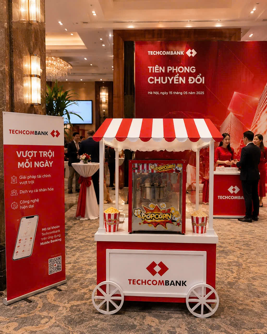 Xe bắp rang bơ decor theo thương hiệu doanh nghiệp